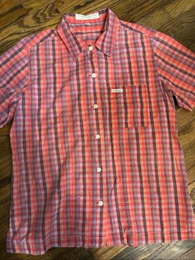 GUESS JEANS Madras Plaid Vintage Women’s Short-Sleeve Shirt - Red